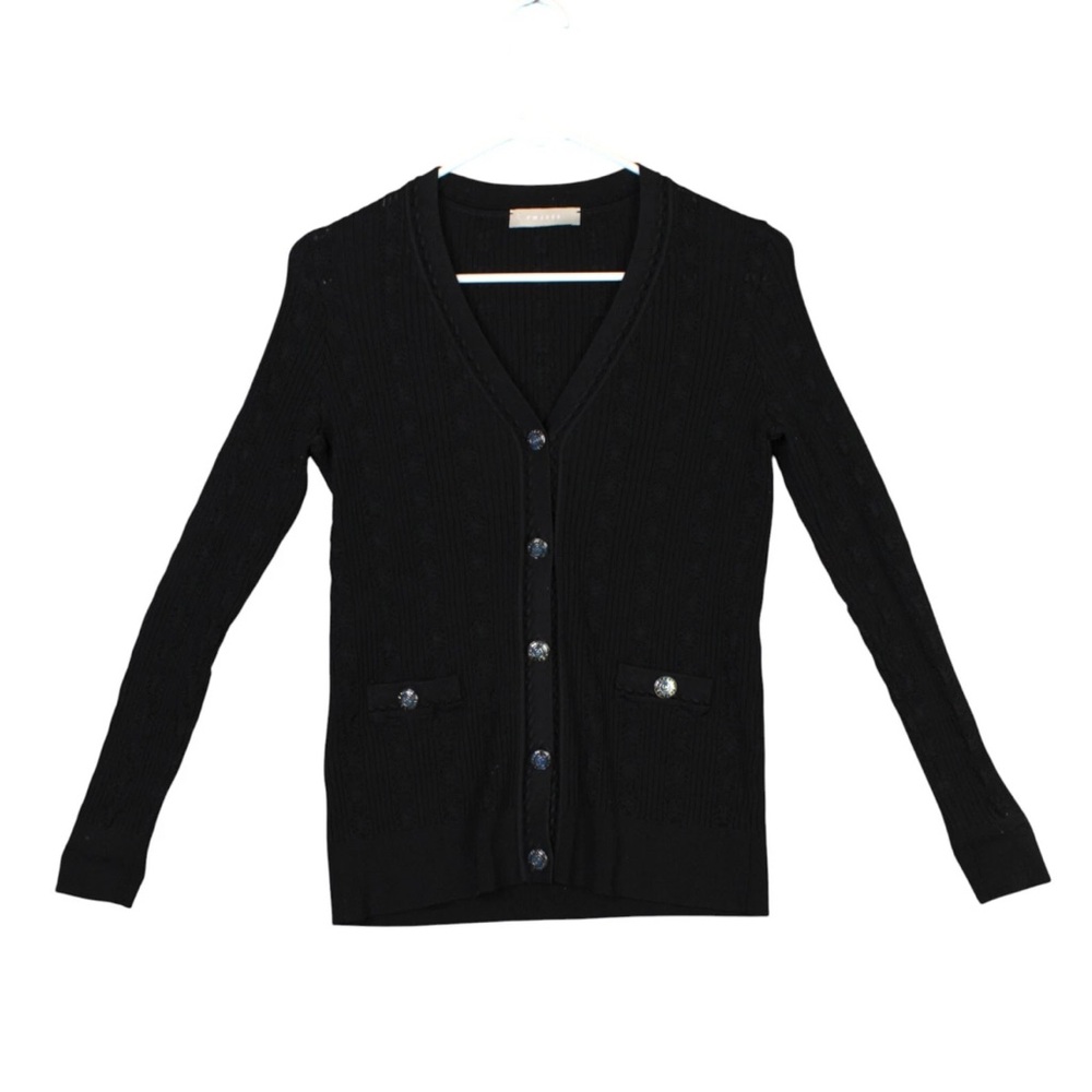FM 2050 Women Sweater Cardigan Black 31 cambon rue Chanel Button Classic
